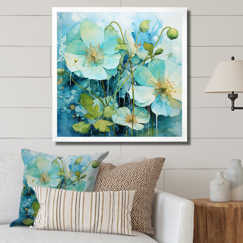 «Blue Morning Glory Spring Awakening I - Morning Glory», art mural, H 30 po x l 30 po x P 1,5 po, Cadre simple blanc