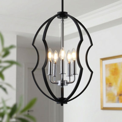 Lustre moderne noir mat à 5 lumières avec tige réglable pour salle à manger ou vestibule