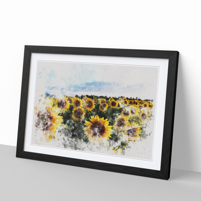 Sunflowers Watercolour - Picture Frame Graphic Art, 65cm H x 90cm W x 2cm D, Black