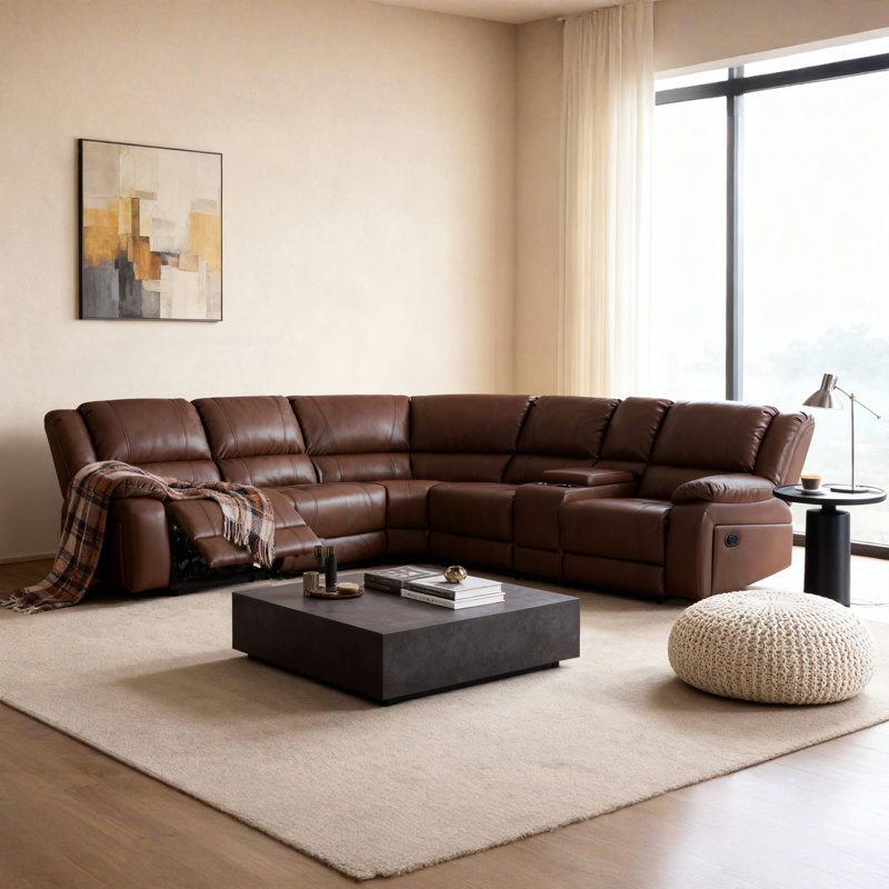Canapé modulaire inclinable en similicuir 6 pièces avec console de rangement et porte-gobelets 6 pièces