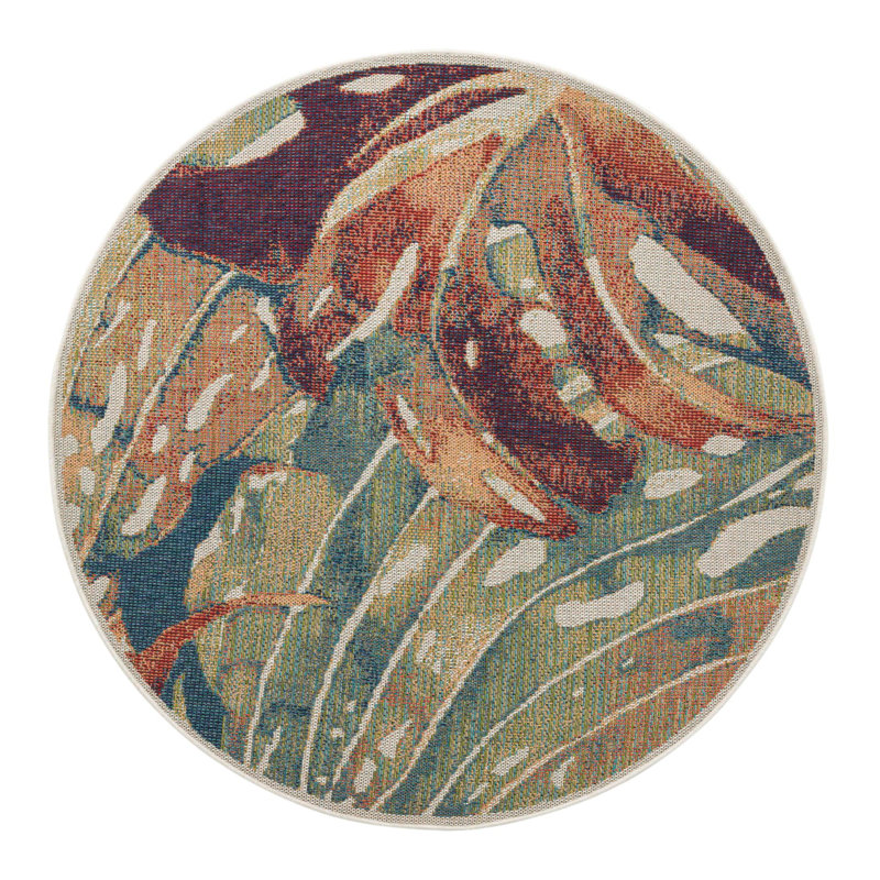 Tinesford Abstract Indoor / Outdoor Rug, Round 5'3"