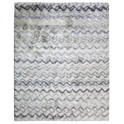 Mohair One-of-a-Kind Rectangle 7'11" X 9'11" New Age Wool Area Rug in Gray/Black