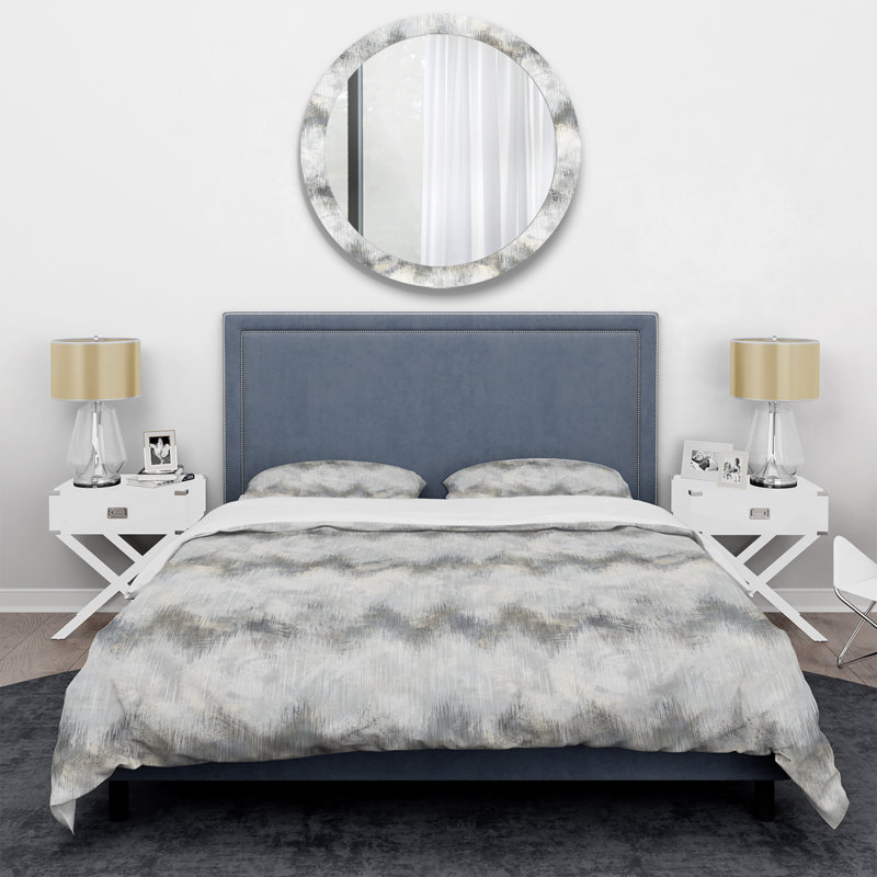 Chevron blanc grungy - ensemble de housse de couette abstrait - microfibre de polyester