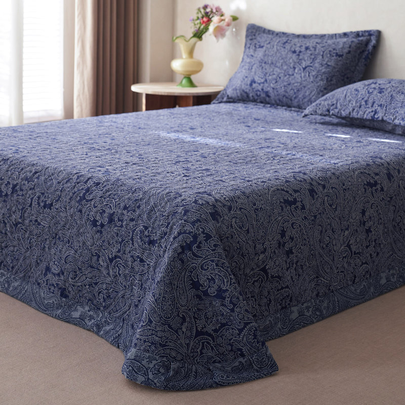 Vintage 3-Piece Cotton Double-Layer Paisley Quilt Set, King Quilt + 2 Standard Shams, Queen