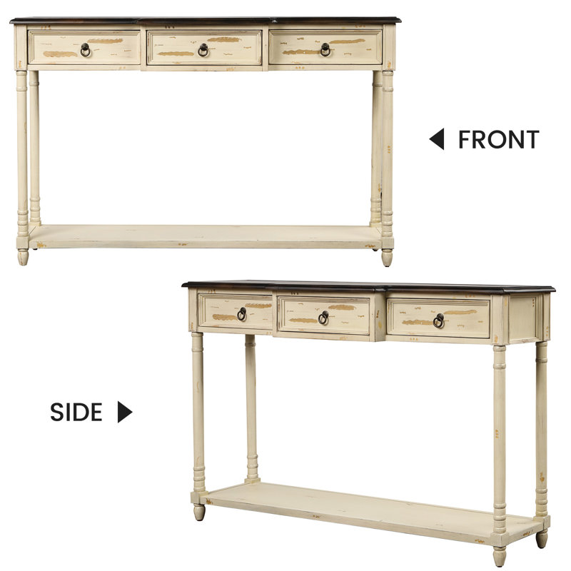 Console rétro à 3 tiroirs Henryville, Brun foncé, Beige