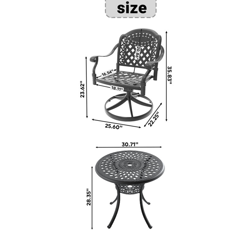Outdoor 5 Cast Aluminum Dining - 4 Swivel Chairs & 30.71" Round Table To Varying Weather For Garden All-weather With Function For Comfort And Style