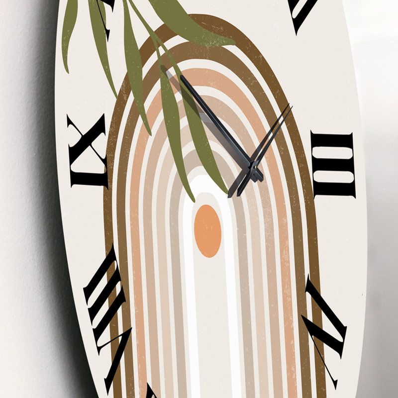 Abstrait soleil et lune avec feuille verte I - horloge murale moderne, Moyenne