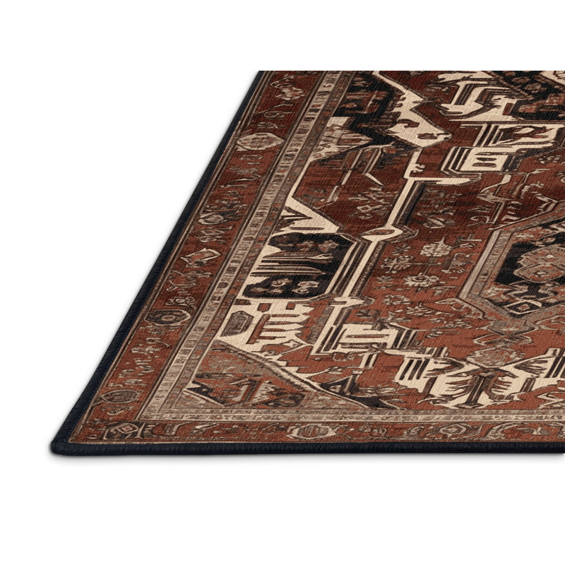 Tapis persan noir lavable à la machine, Carré 4 pi