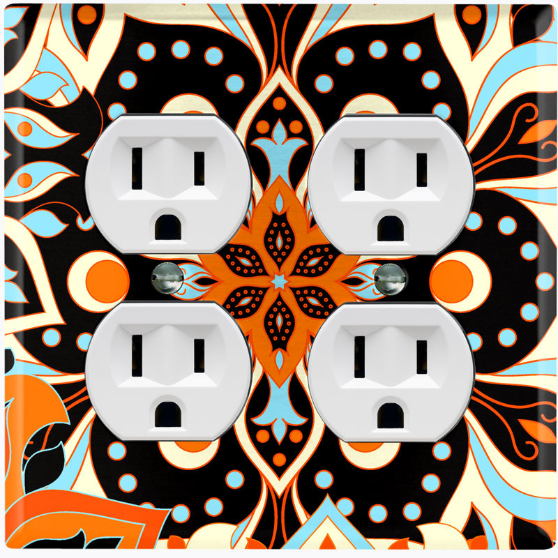 Prise de courant double 2 bandes, Noir / Orange