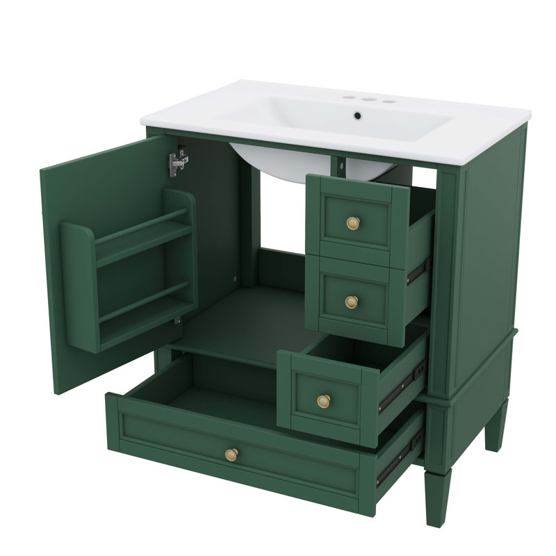 Meuble-lavabo 30 po avec lavabo en céramique, unité avec 3 tiroirs, Vert