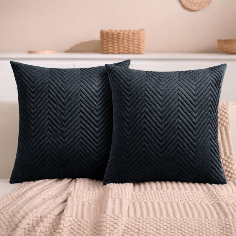 Aspire Homeware Embossed Square Velvet Cushion Cover, Pack of 2, Black