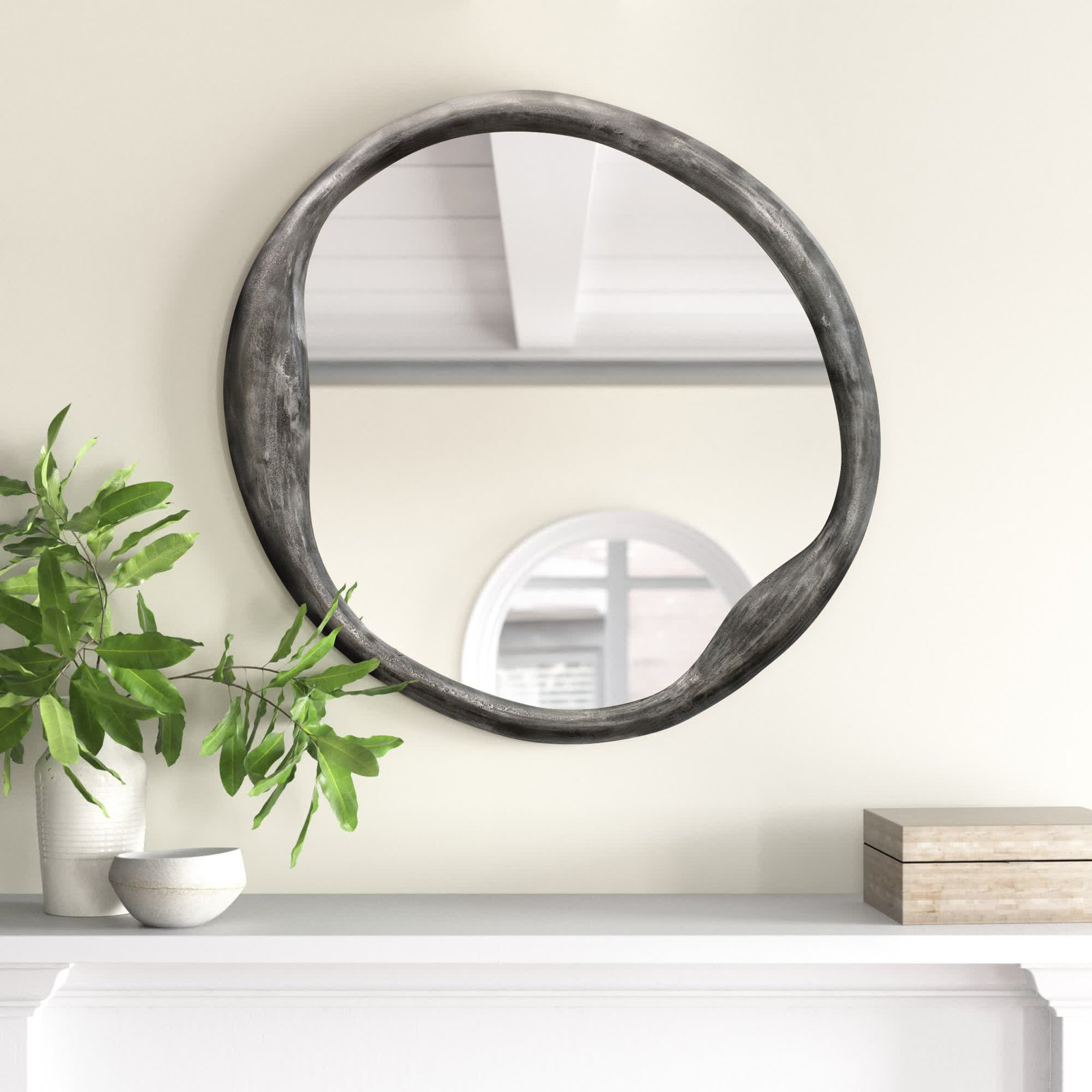 Organic Aluminum, Manufactured Wood Irregular Mirror, Black