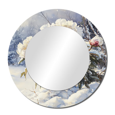 Winter Peonies In The Snowdrifts I - Floral Accent Wall Mirror - Printed On Metal