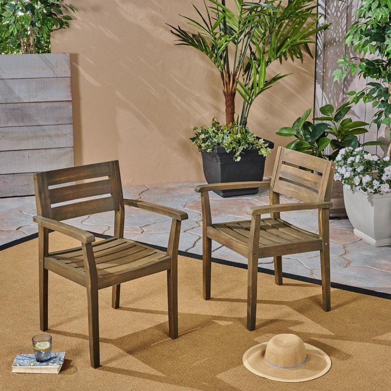 Ensemble de 2 chaises de patio et fauteuil en bois d'acacia, Grey