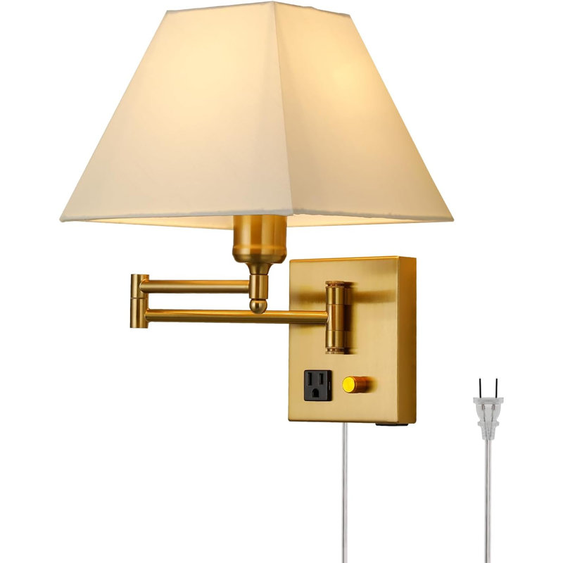 Modern Swing Arm Wall Sconce With Dimmable Switch, USB Port, And Plug-In Or Hardwire Installation For Bedroom, Living Room, And Hotel