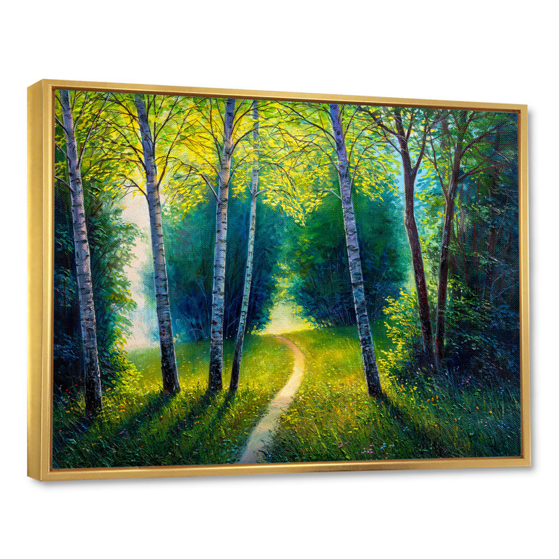 «Path To The Birch Tree Forest», reproduction sur toile flottante, H 12 po x l 20 po x P 1 po, Cadre flottant doré