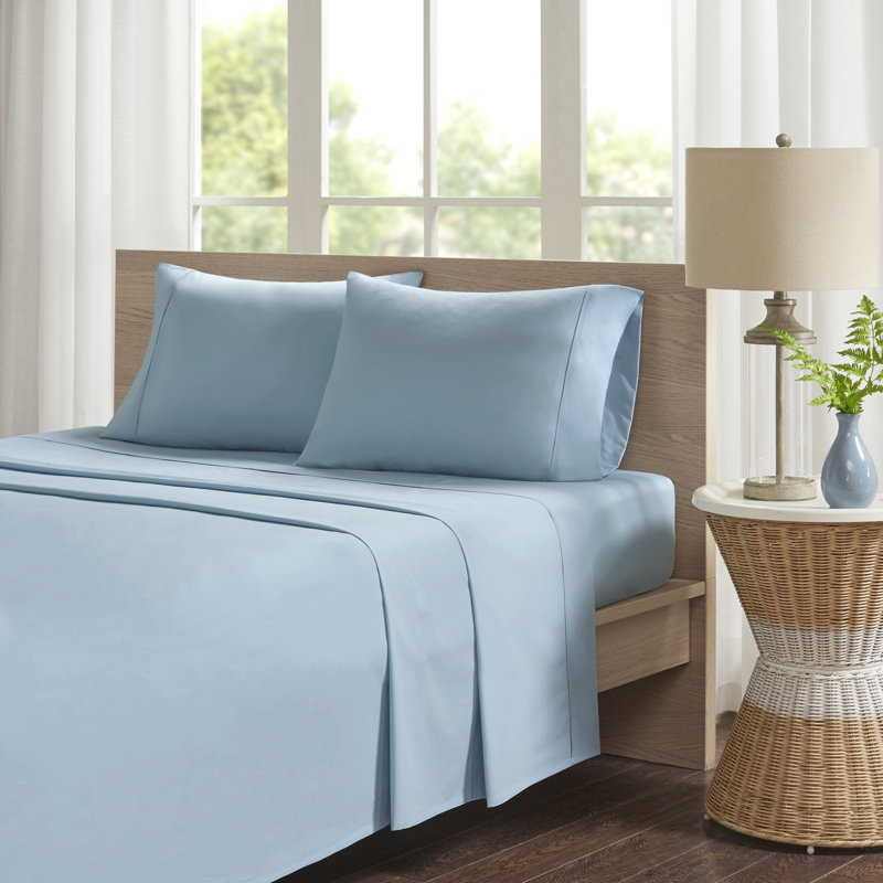 Peached Percale 200 Thread Count Relaxed Cotton Percale Sheet Set, Twin, Teal