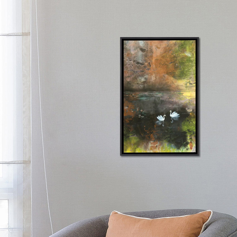 Lac Swan - reproduction d'art murale - toile encadrée, H 26 po x l 18 po, Noir patiné