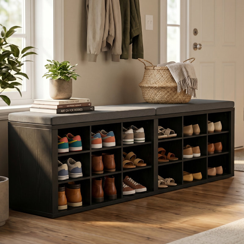 Banc de rangement pour chaussures 18 paires, banc de rangement pour hall d'entrée, Noir