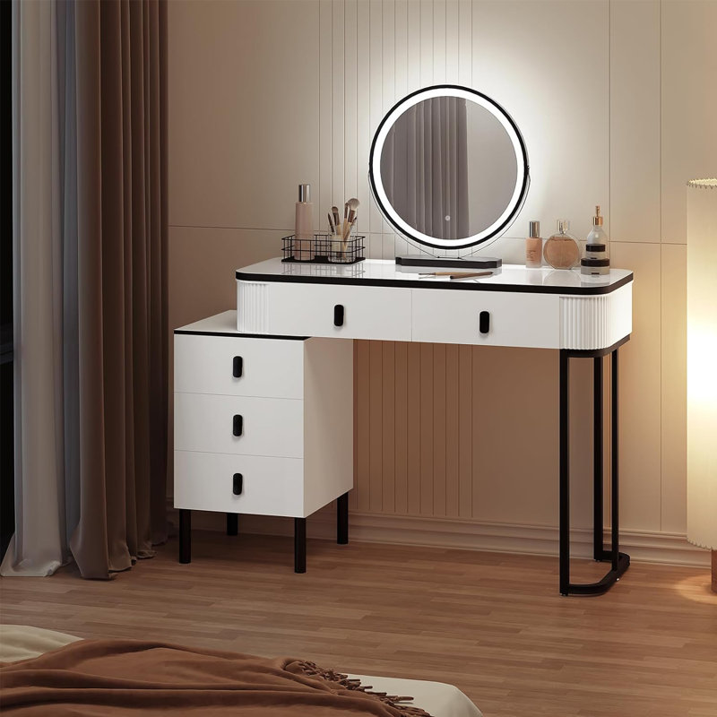Dressing Table with Mirror, Black/White