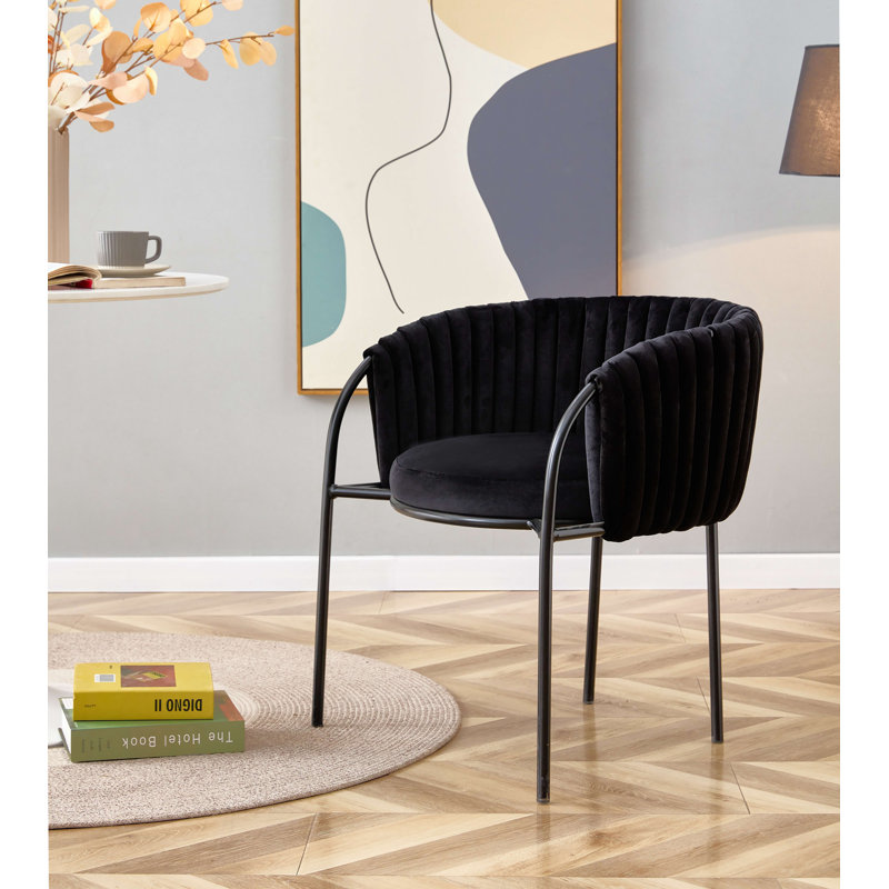 Chaise avec accoudoirs en velours Tykira, Noir, Noir