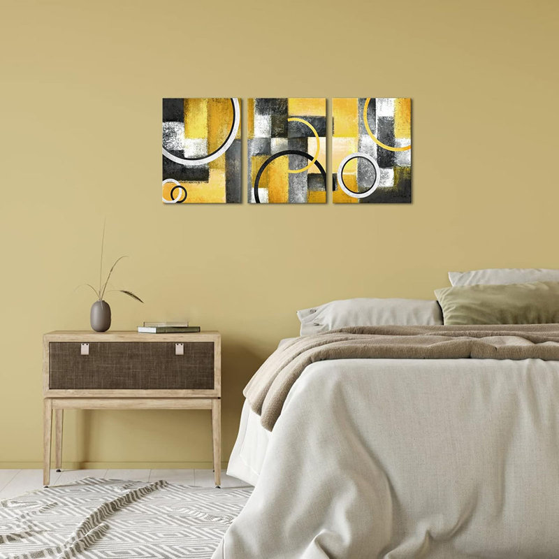 3 Piece Wrapped Canvas Print, Yellow