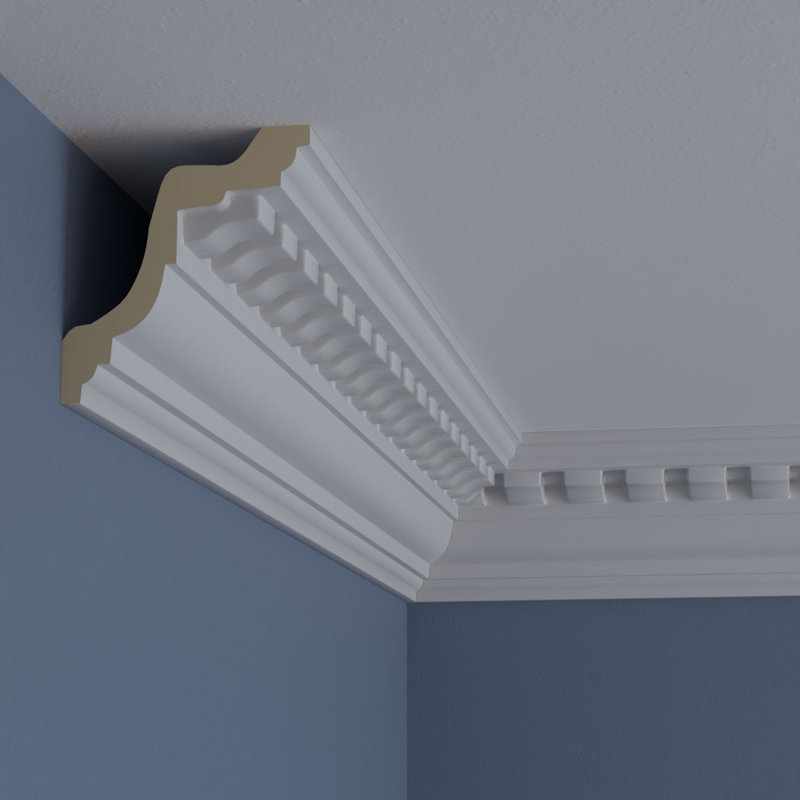 Primed Geometric Urethane Crown Moulding Sample, 12" Length