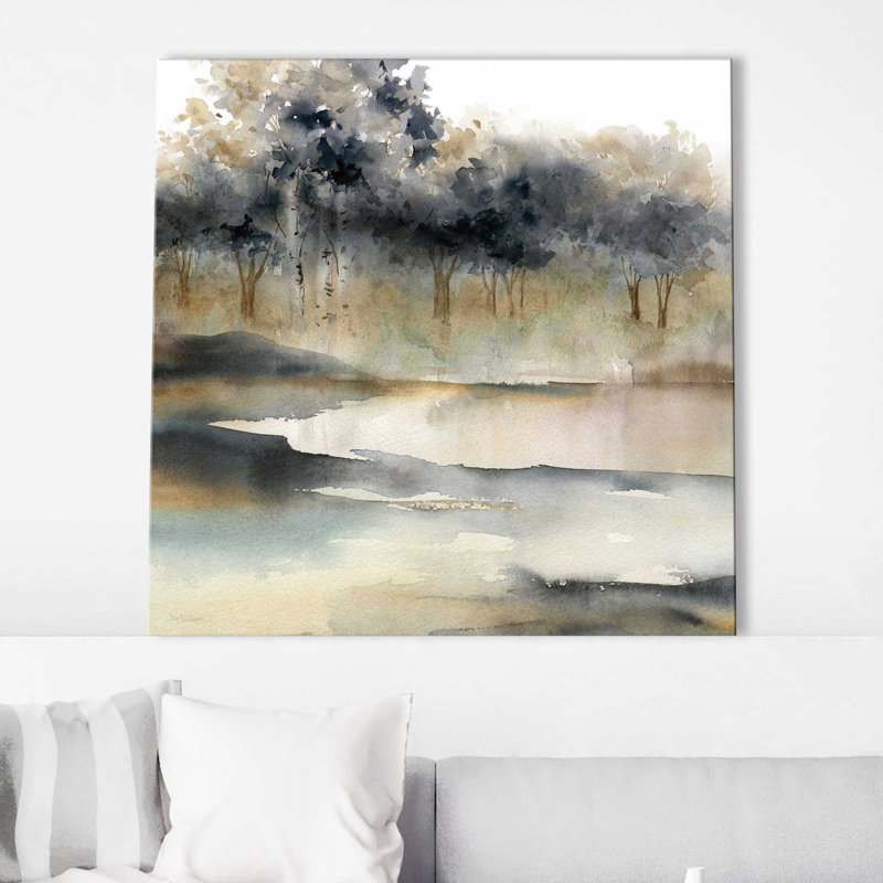«Silent Waters I» par Carol Robinson - Peinture, L 28 po x H 28 po, Toile tendue