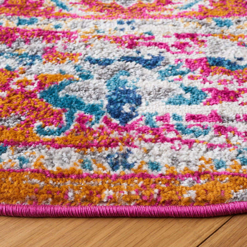 Demnan Area Rug In Pink & Orange, Round 155cm
