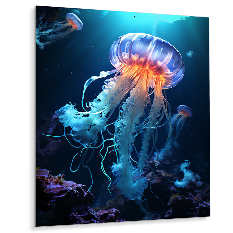 Jellyfish Luminescent Beauty I - Décoration murale méduse en métal, H 32 po x l 24 po