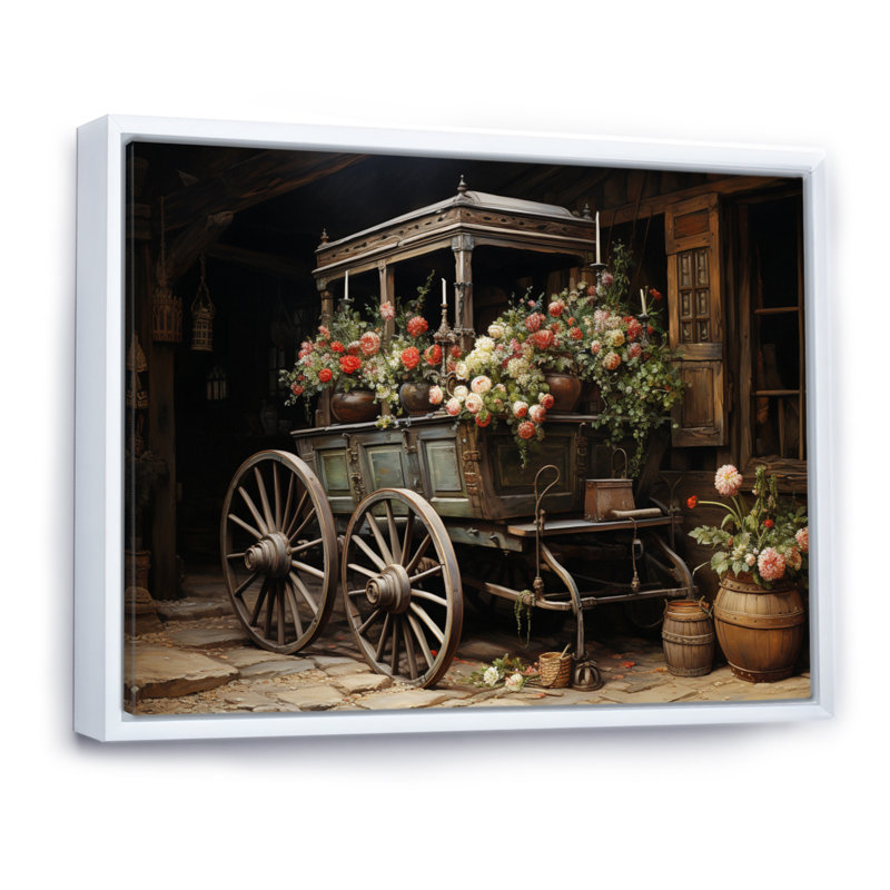 Vieille charrette grise II sur toile, H 24 po x l 32 po x P 1 po, Cadre flottant blanc