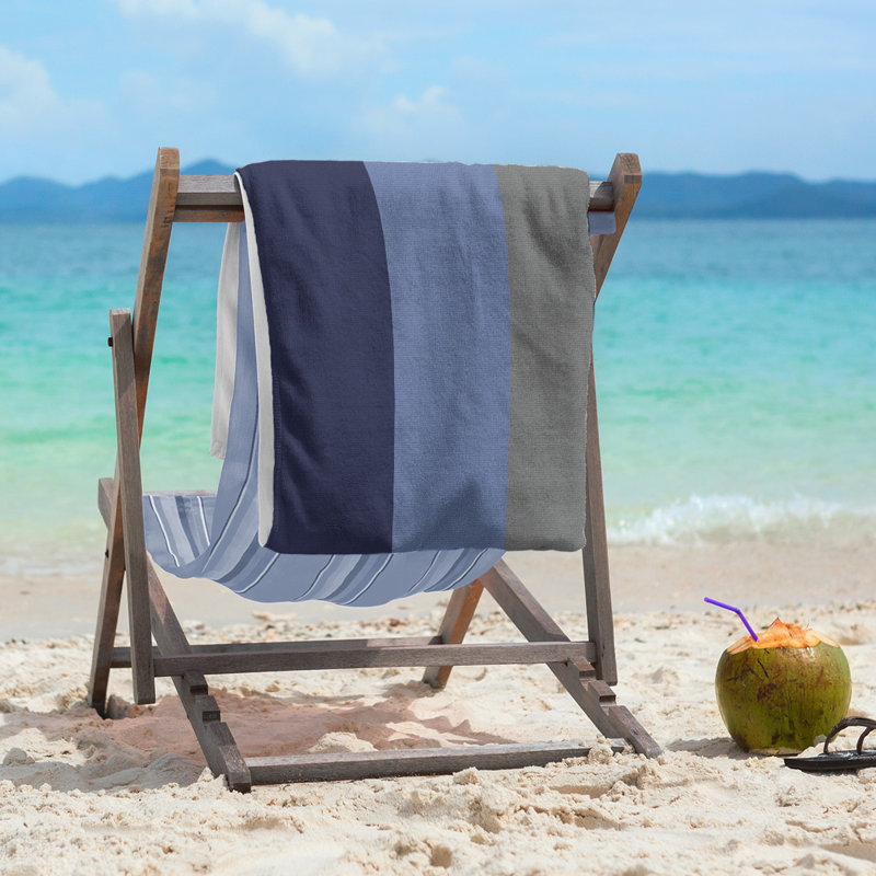Cotton Blend Lightweight Beach Towel, Navy/Blue/Gray
