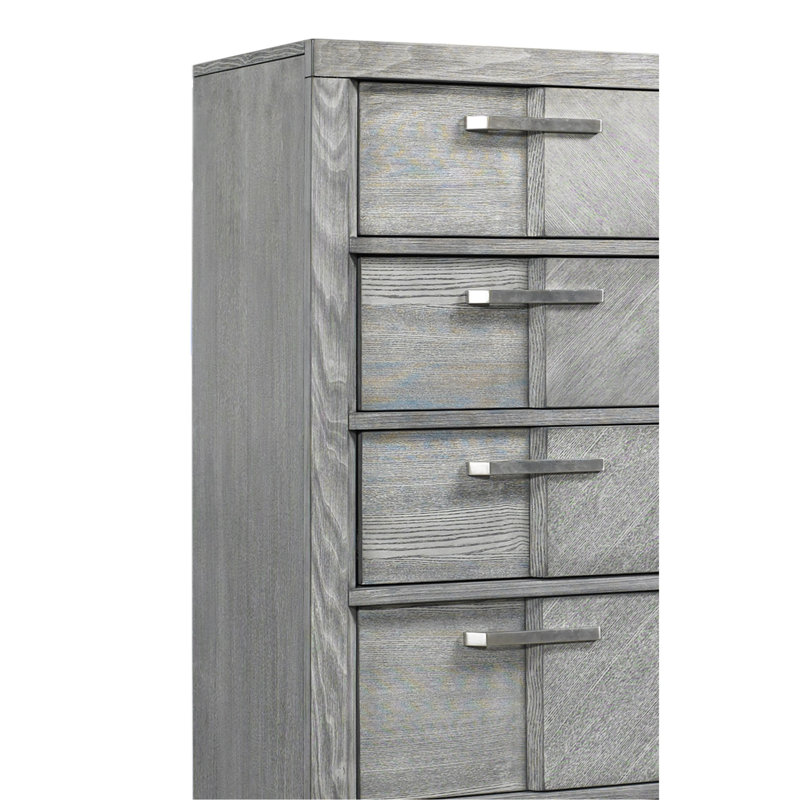 Commode 5 tiroirs en placage assorti gris