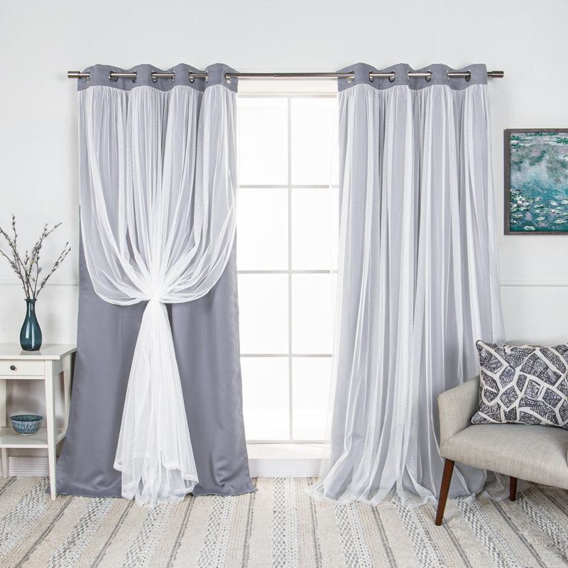 Paire de rideaux obscurcissant avec œillets Fortuna Brockham, Gris, L 52 po x L 108 po