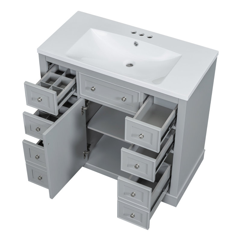 Meuble-lavabo élégant avec lavabo, tiroirs et armoire pour un rangement fonctionnel et élégant, Gris