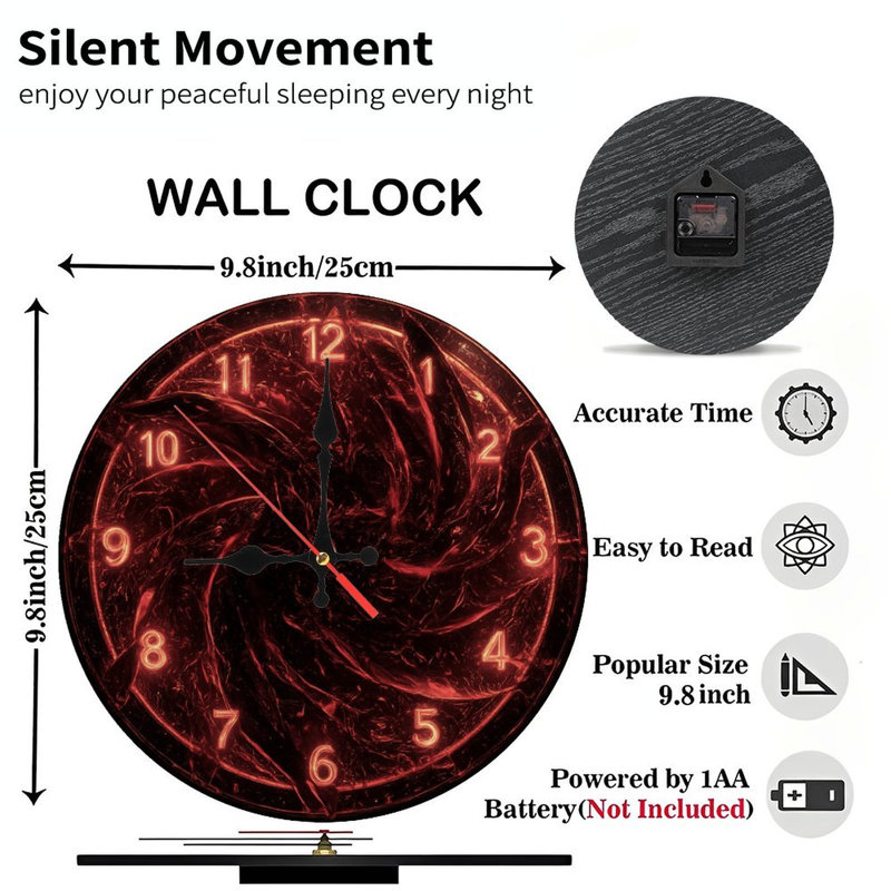Horloge avec tourbillons lumineux rouges