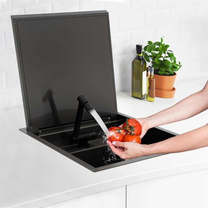16.9'' L Single Bowl Stainless Steel Kitchen Sink, Black
