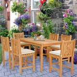 7 Piece Teak Wood Chippendale 55" Rectangular Bistro Counter Dining Set Including 2 Arm & 4 Side Counter Stools