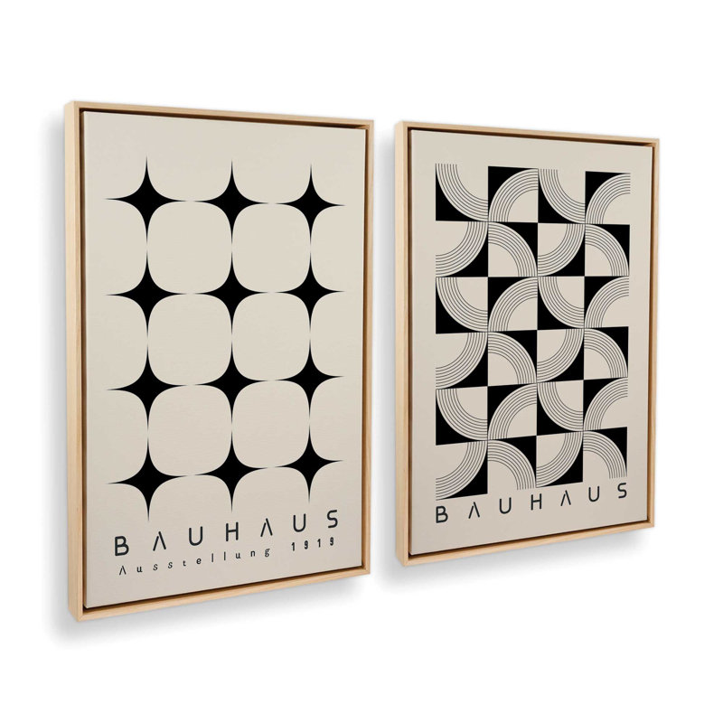 Patterned Bauhaus Set of 2 Canvas Prints, Floater Frame, American Maple, 37" H x 50" W