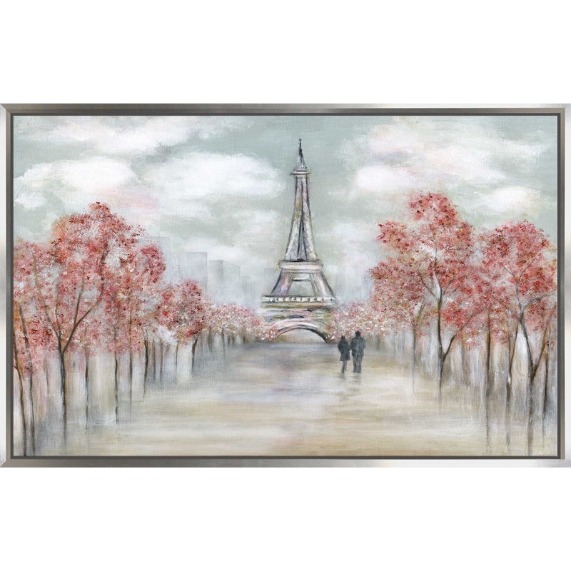 Paris au printemps par - Peinture, Cadre flottant argent, H 27,5 po x l 43,5 po x P 2 po