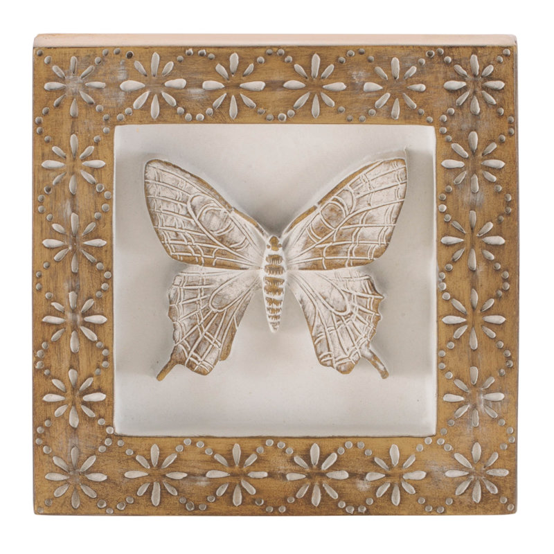 Ensemble de 2 plaques murales sculptées papillon et libellule