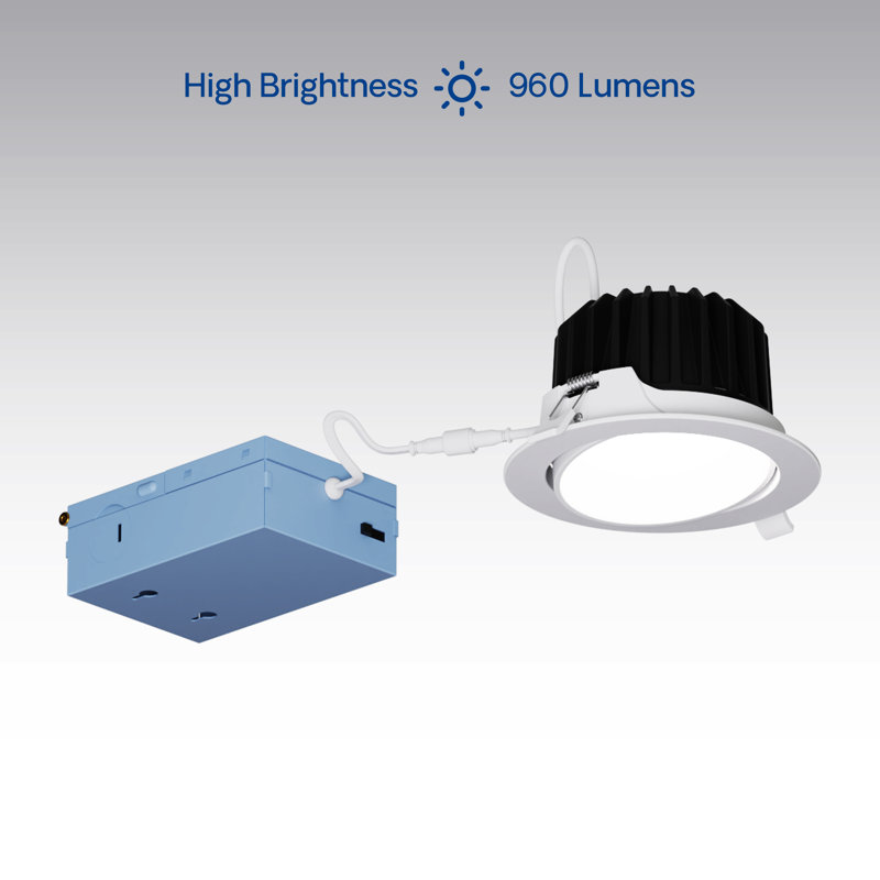 Cardan 4 po DEL 12 W, faisceau réglable de 24 degrés, 5 CCT sélectionnable, intensité variable 0-10 V, 120-277 V