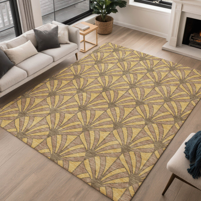 Tapis de style Mid-Century intérieur / extérieur lavable à la machine Lipman ACN2426, Rectangle 5 pi x 7 pi 6 po