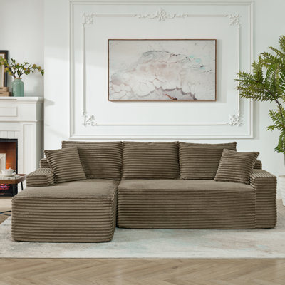 Canapé modulaire à compression en velours côtelé avec méridienne réversible, sans assemblage
