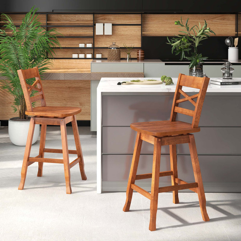 Deshanay Swivel Solid Wood Counter Stool, Walnut