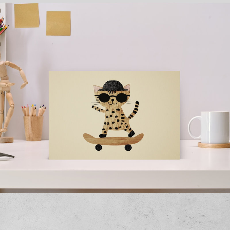 Cool Cat Skater Playful Retro Cat Wall Art Print by Mathieu - Wrapped Canvas Print, 30.48cm H x 45.72cm W