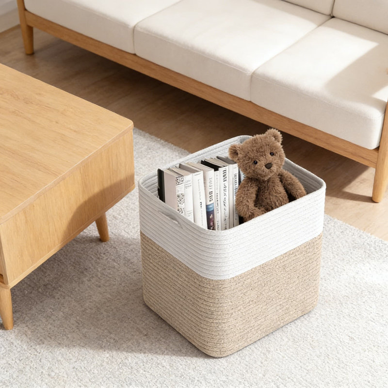 Woven Cotton Storage Baskets With Handles, 11-Inch Decorative Organizer Cubes For Toys, Blankets, And Home Organization, Foldable And Durable (3-Pack)