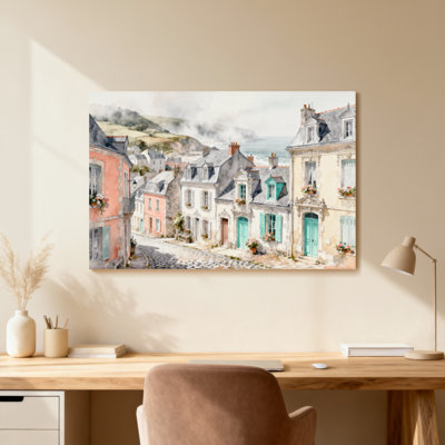 Scène d'aquarelle de village européen pittoresque