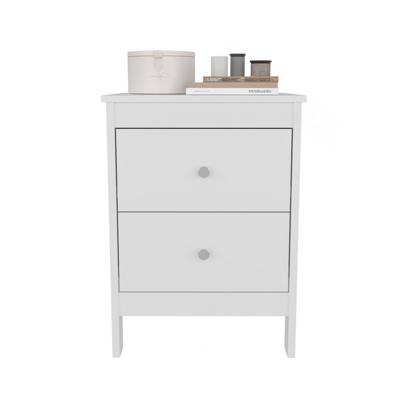 Table de chevet, 2 tiroirs, blanc