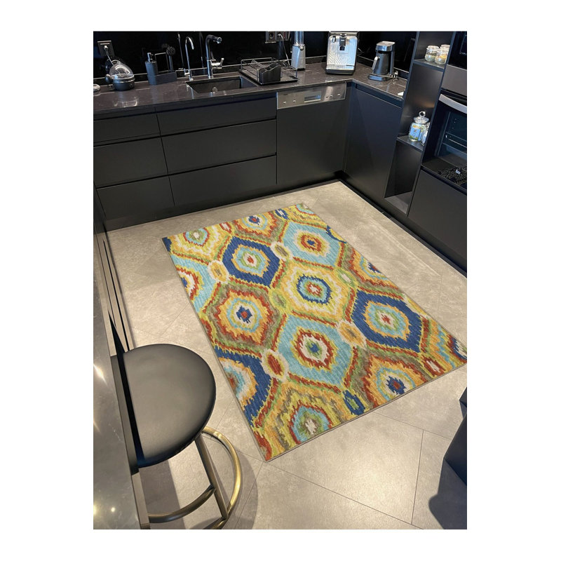 Tapis lavable à motif de losanges jaune, Sous-tapis carré 4 pi 11 po inclus